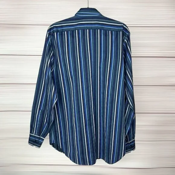 ETRO Milano Casual Button Up Shirt Cotton Blue Gray Striped Italy size 41 US 16 - Picture 10 of 12